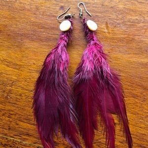 HANDMADE FEATHER & MOTHER OF PEARL  EARRINGS